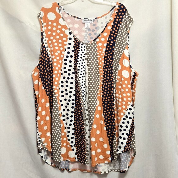 North Style Multicolor Polka Dot Pleated V-Neck Tank Top - Picture 1 of 1